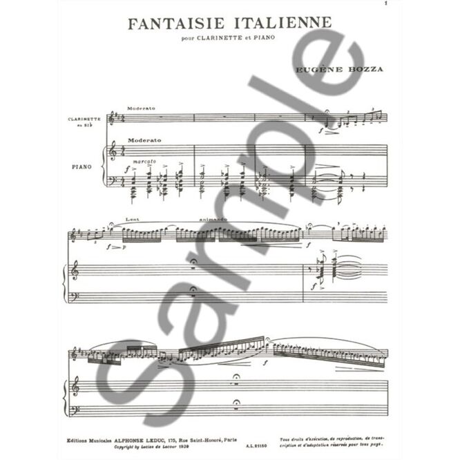 BOZZA, EUGENE.- FANTASIA ITALIANA (FANTAISIE ITALIENNE) SAMPLE