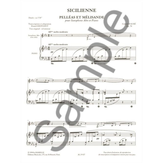 FAURE, GABRIEL.- SICILIANA (SICILIANNE) SAMPLE