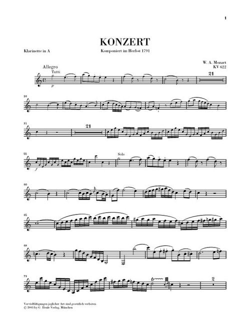 MOZART, W.A.-CONCIERTO CLARINETE LA MAYOR KV.622 URTEXT SAMPLE 1